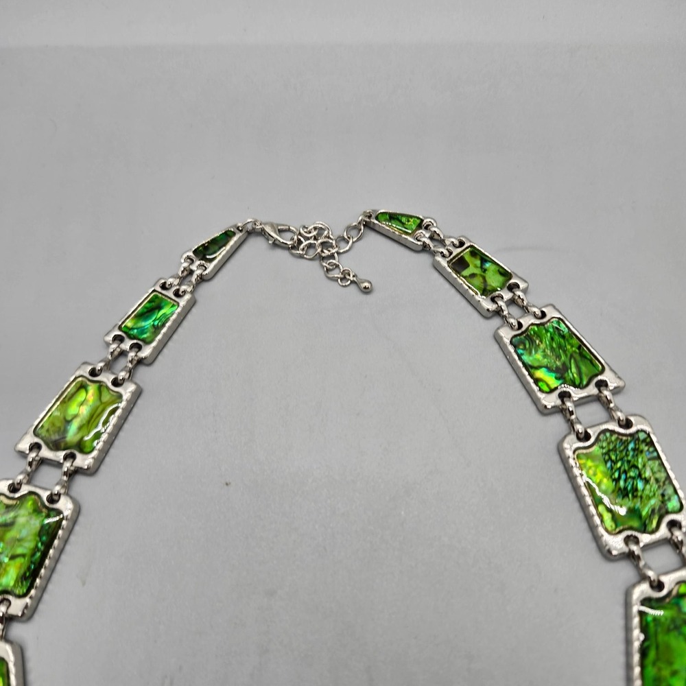 Iridescent Green Abalone Shell Inlay 3 PC Necklace Bracelet Earrings Set - Picture 3 of 3